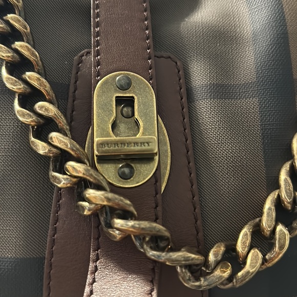 BURBERRY Nova Check Tote Bag PVC Leather Brown Black postmark authenticated - Picture 2 of 12